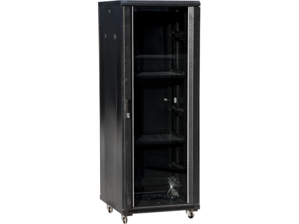 SS-32U-600-600-01-C Szafa 32U 600x600, drzwi przednie szklane, czarna